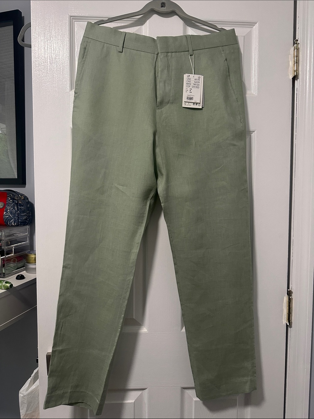 H&M Men’s Premium Natural Linen Regular Fit Pants Sage Green 33R NWT